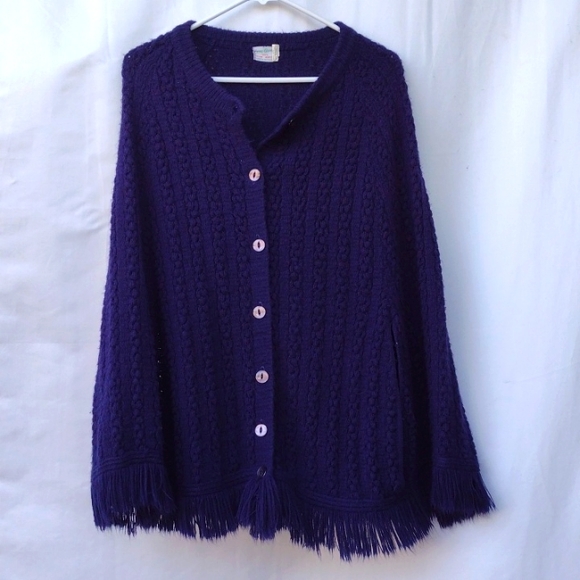 Vintage Navy Crocheted Acrylic Cape Sweater - Picture 1 of 8